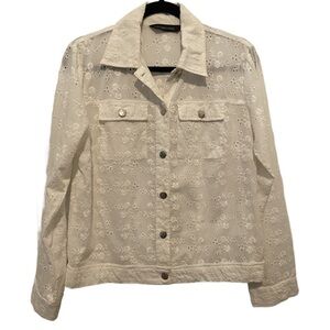 Colleen Lopez Cotton Eyelet Jean Jacket White XS New
